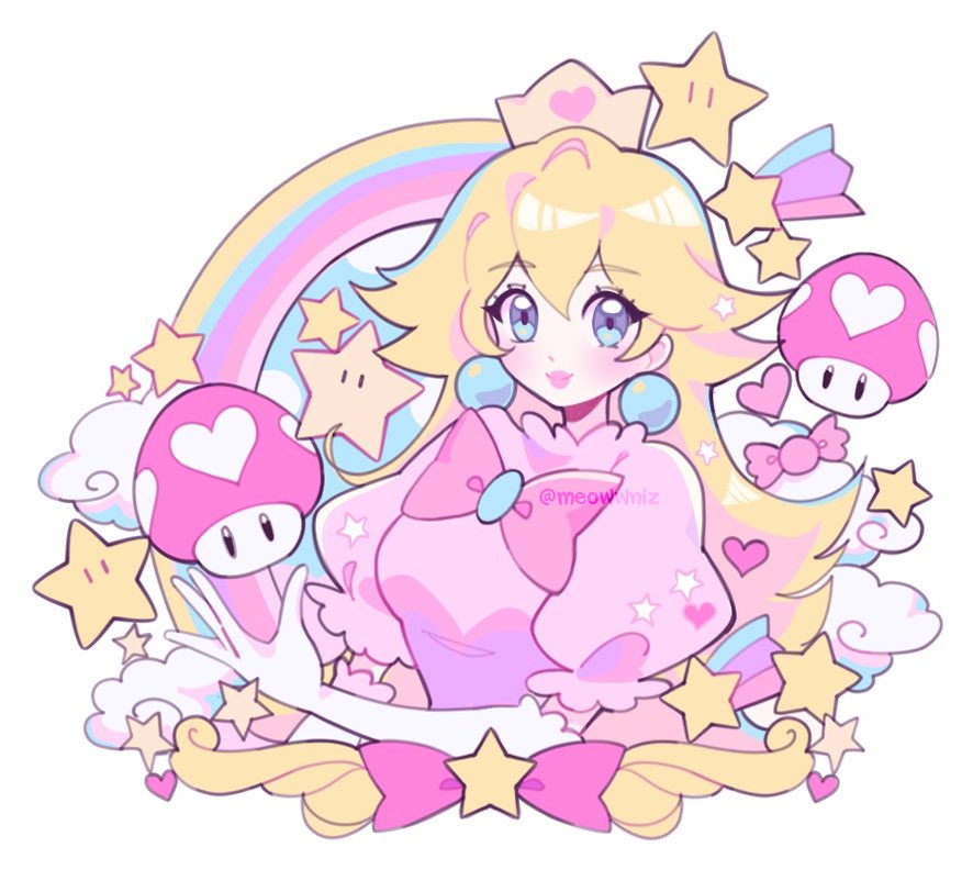 princess peach 1girl blonde hair rainbow long hair jewelry earrings blue eyes  illustration images