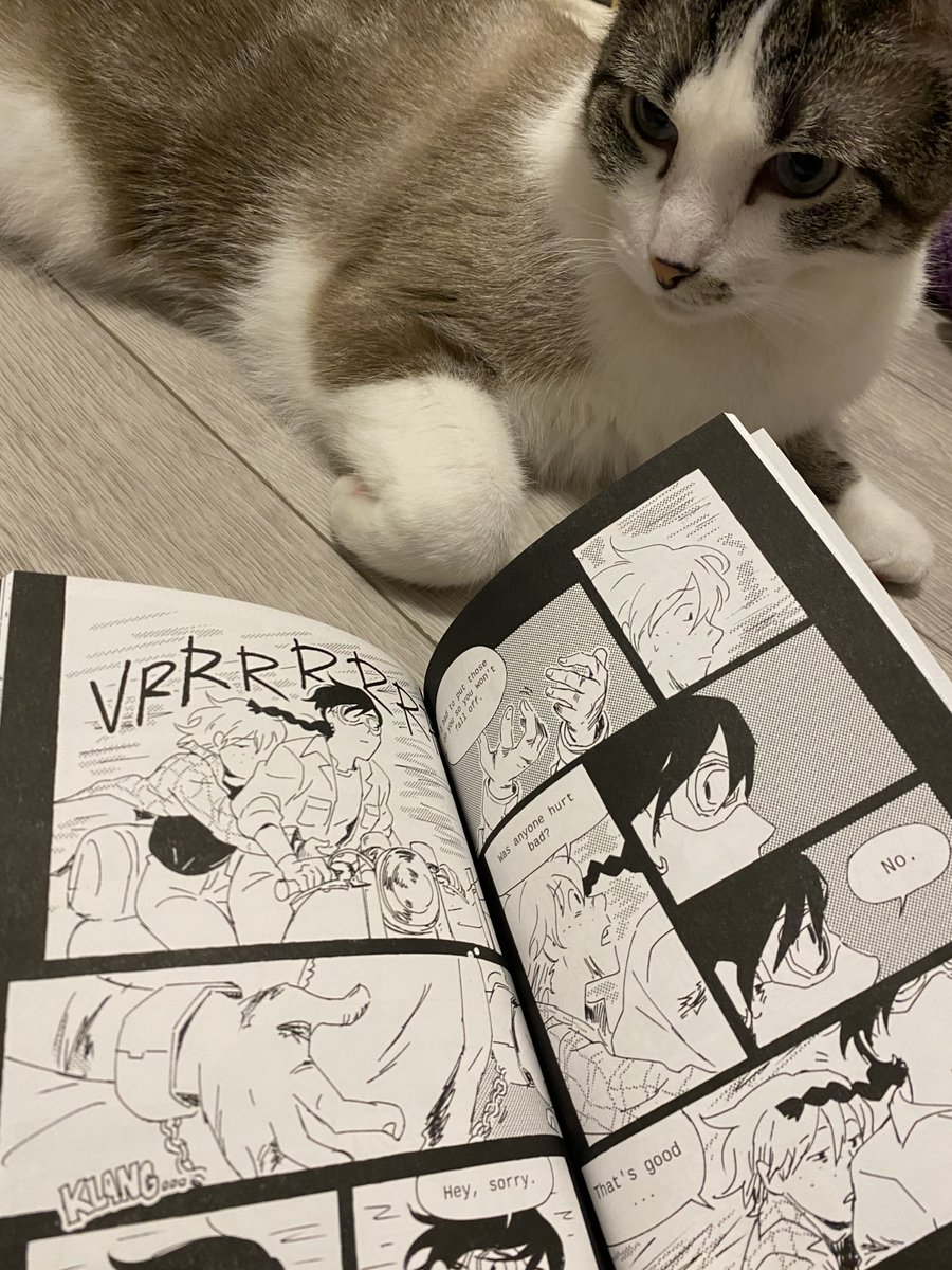 hey! guess what! physical copies of my comic are now available to buy!! 42 pages and risoprinted...also as a thank you to my patrons, a 10% discount is automatically applied at purchase <3 thank you guys!! link to shop in thread :-) (feat. my cat) 