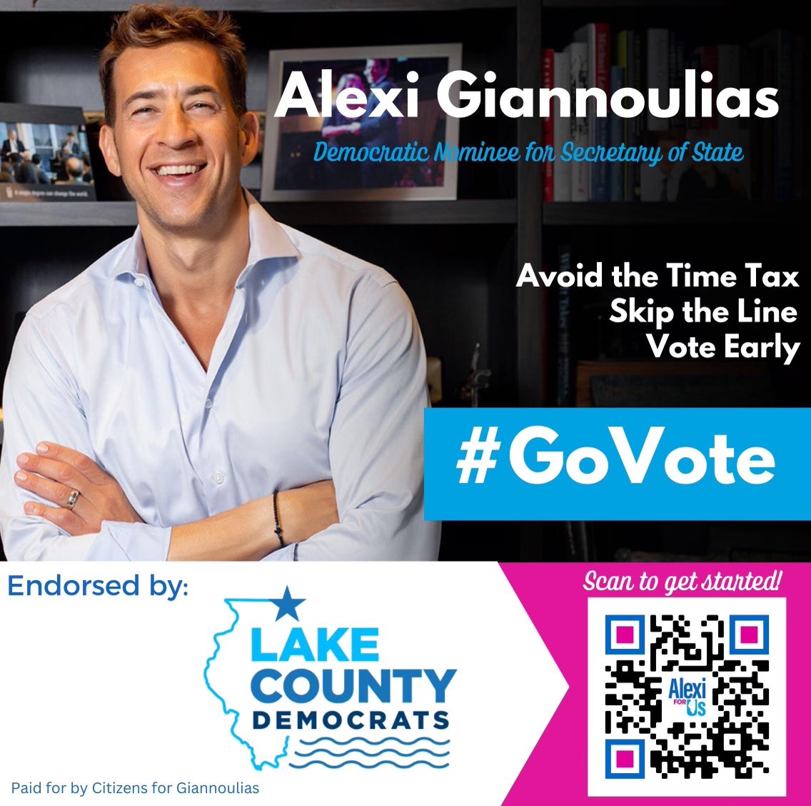 LakeCountyDems1's tweet photo. We’re 1 week from Election Day. Skip the line, and #GoVote early. We have to keep the IL Secretary of State BLUE in ‘22, and together we can get it done! We need to elect @Giannoulias so he can modernize the office and protect voting rights. Don’t sit back — #VoteAlexi! #ILVote https://t.co/WzCLrYi0jC