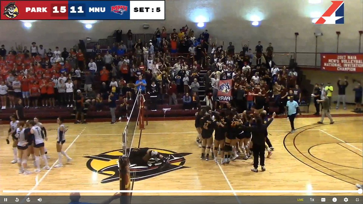 ChrisKamler's tweet image. THEY DID IT!!! WHAT A MATCH! @ParkPirates beats MNU in the rematch to take a co-conference title with the Patriots.

Holy cow what an incredible volleyball match.
#ProtectTheBRECK