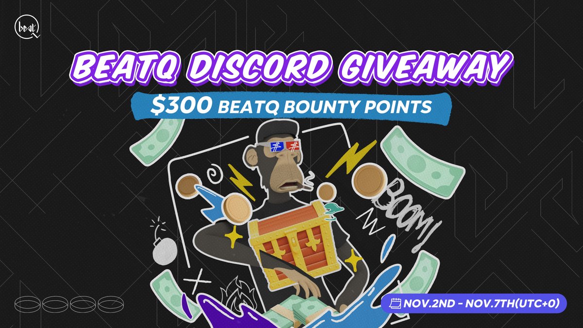 BeatqOfficial's tweet photo. 🔥 BeatQ Discord Giveaway Event 🔥

🏆 Rewards: $300 in BeatQ bounty points

To Enter
🔸Join us on Discord https://t.co/2fYXFVKv2u
🔸Finish tasks on Discord (Tutorial will be posted on the announcement channel)

⏰ Duration: 2nd-7th Nov 2022 (UTC+0) https://t.co/8mjoxX63Pj