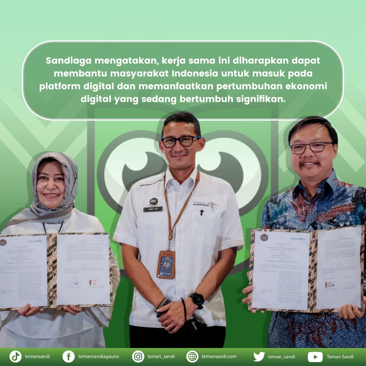 TemanUno15's tweet photo. Sandiaga mengatakan, kerja sama ini diharapkan dapat membantu masyarakat Indonesia untuk masuk pada platform digital dan memanfaatkan pertumbuhan ekonomi digital yang sedang bertumbuh signifikan.

#Temansandi #Sandiagauno #Sandiuno 6 SD Nganggur L for Lesti 3,5 Jt Ngerokok https://t.co/oE3V7lyjpY