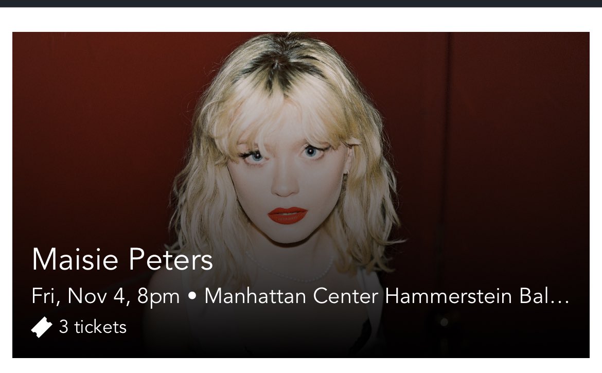 LILUTZIVERT's tweet photo. Selling 3 GA tickets to the Maisie Peters concert in NY this Friday 11/4! 

Dm if interested!! 
#maisiepeters https://t.co/ie1rGdQE31