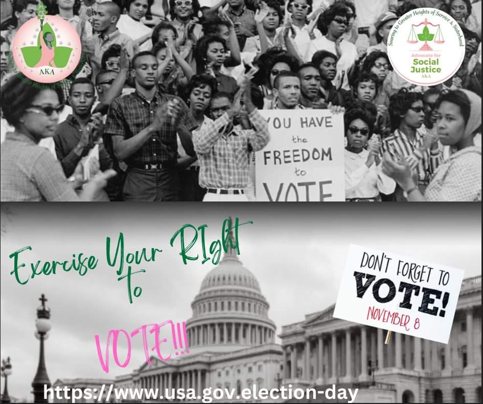 chapelhillaka's tweet photo. Election Day is around the corner!! Do you know your polling locations to vote early and on Election Day November 8th? Please plan to vote! #SoaringWithAKA #SoaringtothePolls #MuOmicronOmega #AKA1908 https://t.co/UwVqlpk91B