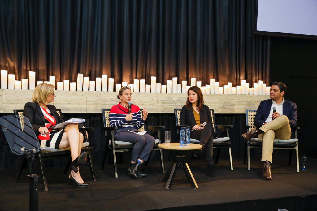 ICAUS's tweet photo. Always topical, &amp; perhaps especially today, ‘moving to #NetZero’ was covered in a multifaceted conversation at our conference with insightful remarks from @karmeit, @BJafari &amp;
@Anna_Malos_Aus. #InsuringTheFuture https://t.co/H08whsYKjR