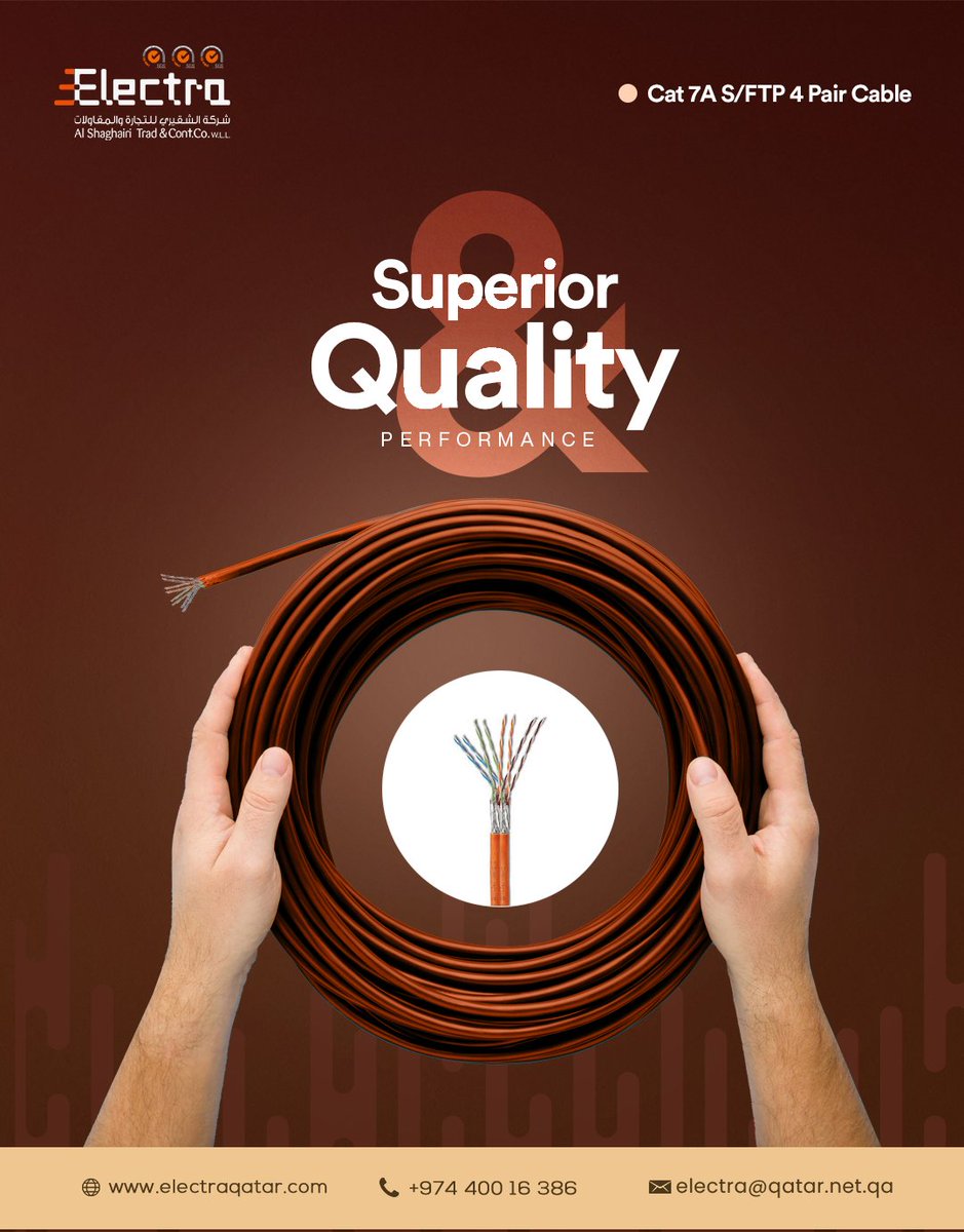 electraqatar1's tweet image. For the most superior and reliable cabling solutions, choose Electra's Cat 7A S/FTP 4 Pair Cable that promises to deliver smooth &amp;amp; uninterrupted performance all day everyday!

#cables #cable #cableinsulation #insulation #multiconductorcable #Cat7A #office #electra #doha #Qatar