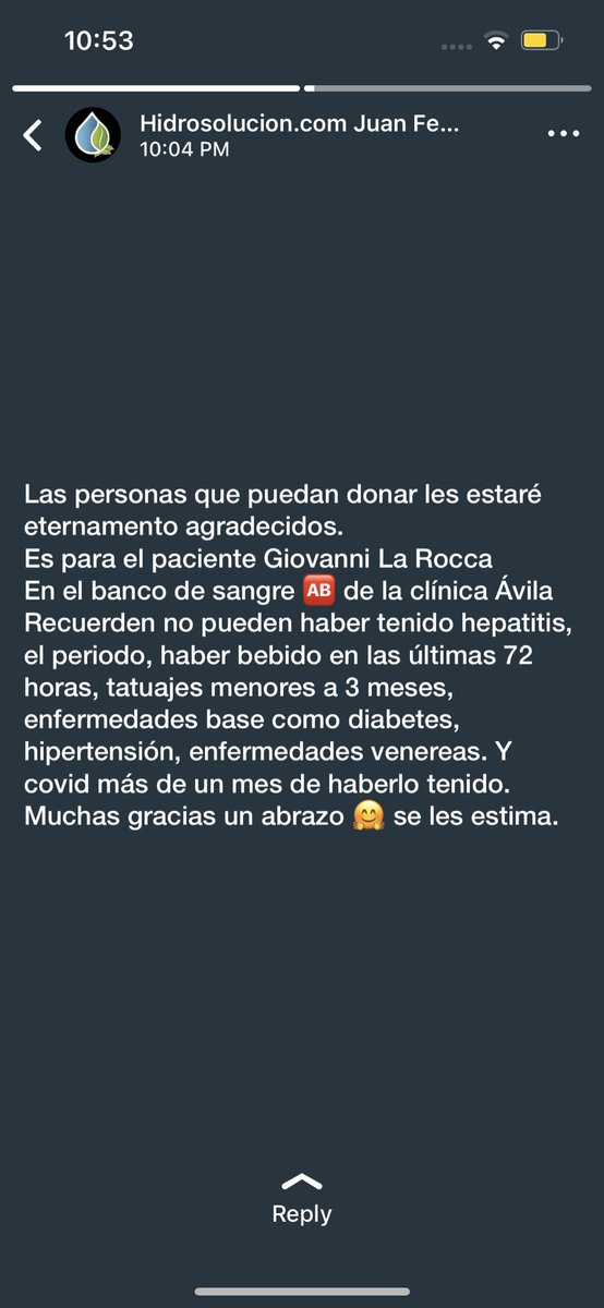 #ServicioPublico Se requiere con urgencia donantes de plaquetas para el paciente Giovanni La Rocca quien está hospitalizado en la Clínica Ávila.Las personas que puedan donar, favor dirigirse al Banco de Sangre de este centro de salud 🙏🏼