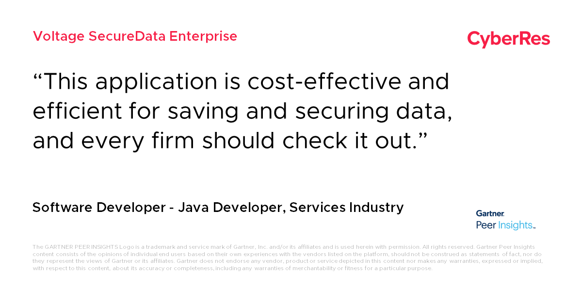 See why this Java Developer in the Services Industry said #CyberRes SecureData is cost-effective and efficient for saving and securing data via this #GartnerPeerInsights review: | #DataProtection #CyberResilience @MicroFocusSec gtnr.it/3FvtrFH
