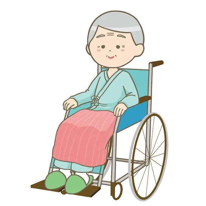 「車椅子に乗ったおじいさん(高齢男性)のイラストです。ひざ掛けを掛けています。#フ」|看護師🎨イラスト集＠看護roo!のイラスト