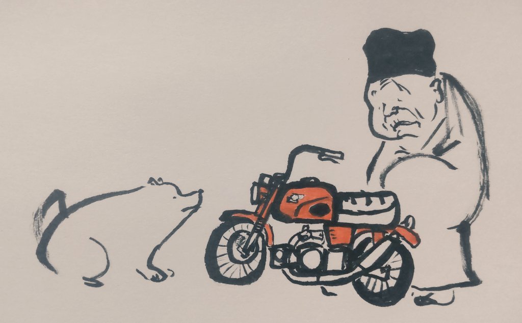 ground vehicle motor vehicle 1boy motorcycle dog male focus simple background  illustration images