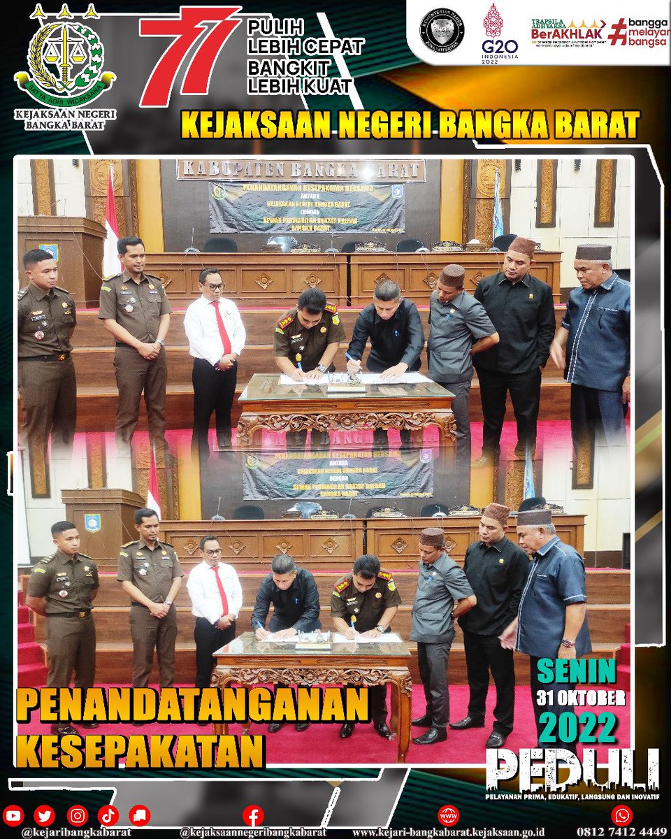 kejaribabar's tweet photo. Senin,31 Oktober 2022, Jaksa Fungsiona; kejari Bangka Barat, didampingi para pegawai menghadiri kegiatan Penilaian/Survey terhadap Indek Tata Kelola Polres Bangka Barat Tahun Anggaran 2022 di Ruang OR II Setda Kabupaten Bangka Barat #KejaksaanRI https://t.co/teVWhN0bFd