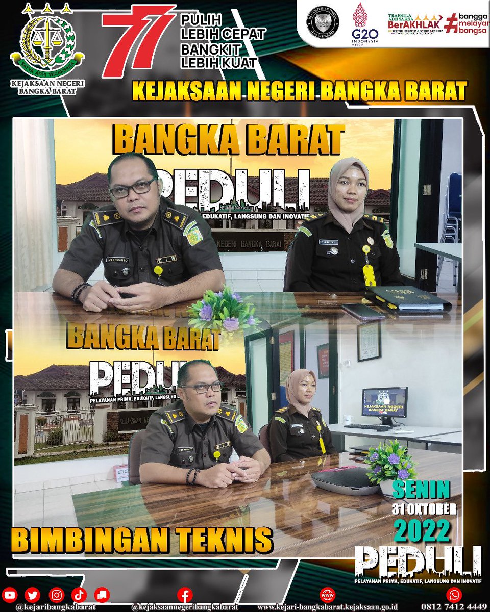 kejaribabar's tweet photo. Senin,31 Oktober 2022, Kepala Sub Bagian Pembinaan didampingi oleh pegawai mengikuti kegiatan bimbingan teknis penyusunan rencana laporan survey kepuasan masyarakat (SKM) secara virtual dari digital room Kejari Bangka Barat #KejaksaanRI https://t.co/te4pMwezl8