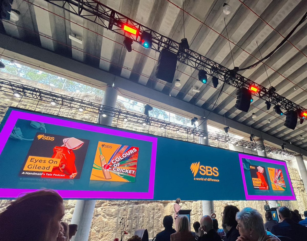 anythingbutfifi's tweet photo. Friends, it’s a thrill to see your show get a ‘moment’ at the #SBS2023 Upfront. Big thanks, @davinyls for the mention re the depth + breadth of @SBSRadio podcasts. We've hitched our star to #thehandmaidstale so #EyesOnGilead will return in 2023 to see how it all (😭) wraps up. https://t.co/tK4rHEUkVQ