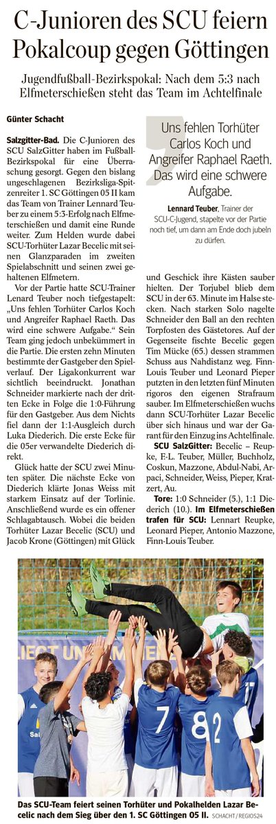 SVU_Salzgitter's tweet photo. C-Junioren - der Bericht zu dem Spiel gegen den 1. SC Göttingen 05 II aus der Salzgitter Zeitung
#WirSindSalzgitter #aldaconArena #SVUnionSalzgitter #Freunde #SCUbesteJugend #Teamgeist #Vereinsfieber #HelloFans #LokaleStars
Salzgitter Zeitung
https://t.co/ewlb90aIHu https://t.co/hzp7toERdG