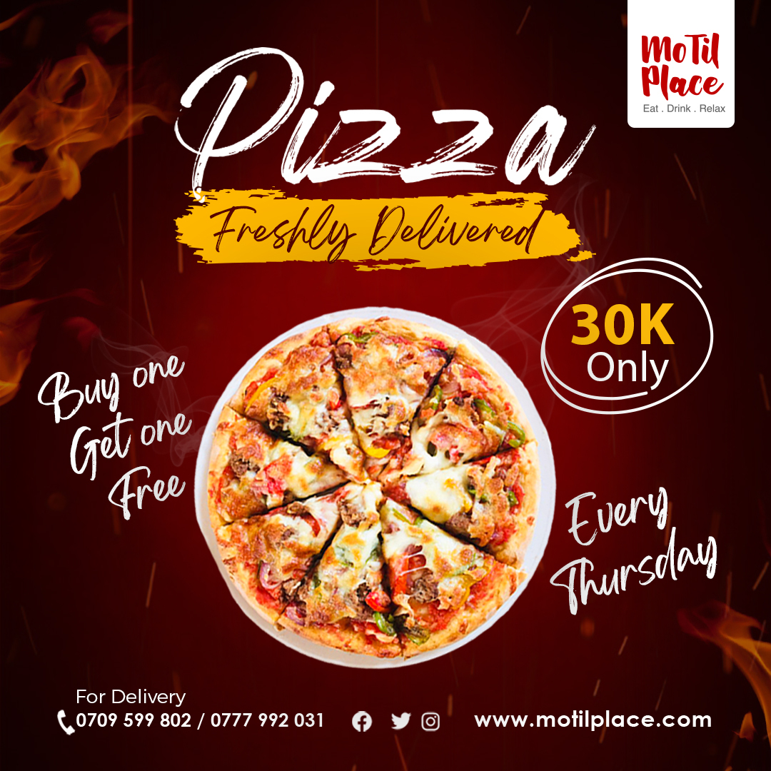 MotilPlace's tweet photo. Don’t listen to people who tell you you can’t eat a whole pizza, you don’t need that kind of negativity in your life.  Make your order now by visiting Motil place 

For deliveries, call or WhatsApp 

0709599802/0777992031
#pizzadelivery #Nowthatsdelicious #pizzalovers https://t.co/5Tcbmxtv1L
