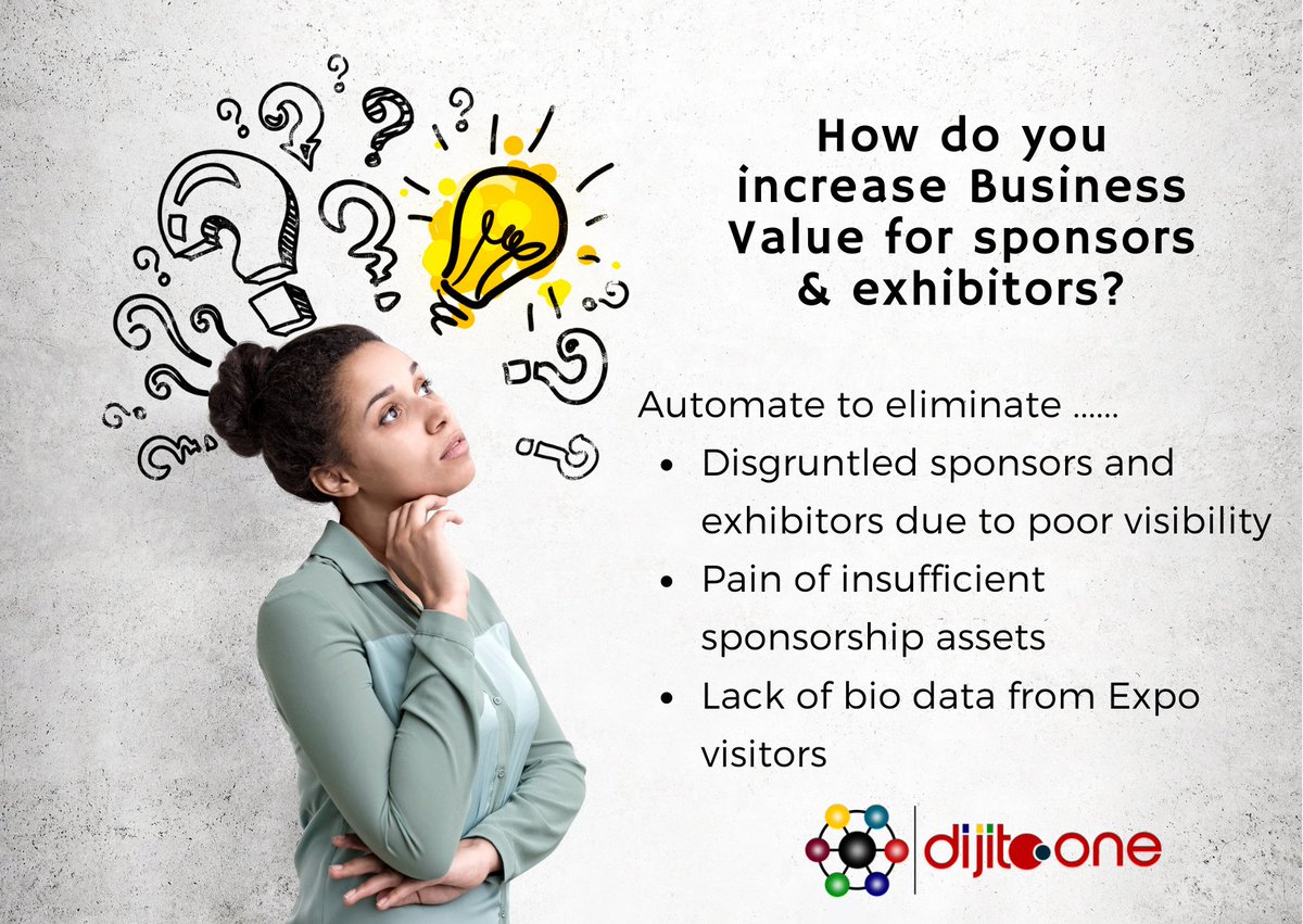DijitoOne's tweet photo. How do you increase Business Value for sponsors &amp; exhibitors?
Automate to eliminate ......
1. Disgruntled sponsors and exhibitors due to poor visibility
2. Pain of insufficient sponsorship assets
3. Lack of bio data from Expo visitors
Talk to us....+254 700 111 222 https://t.co/ZlOnPzu7kY