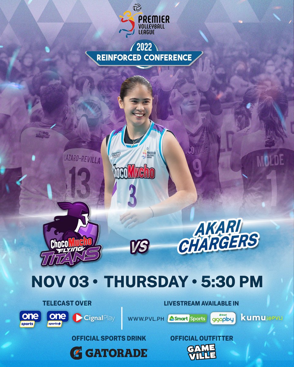 CMFlyingTitans's tweet photo. Watch the Choco Mucho Flying Titans run their plays as they go up against the Akari Chargers later at 5:30 PM! ​

Show your love and support for the team by cheering for them in the comments section below! Let’s go, Titans! Let’s win this! ​

#PVL2022 #PVLReinforced2022 https://t.co/Ojyei0i0g1