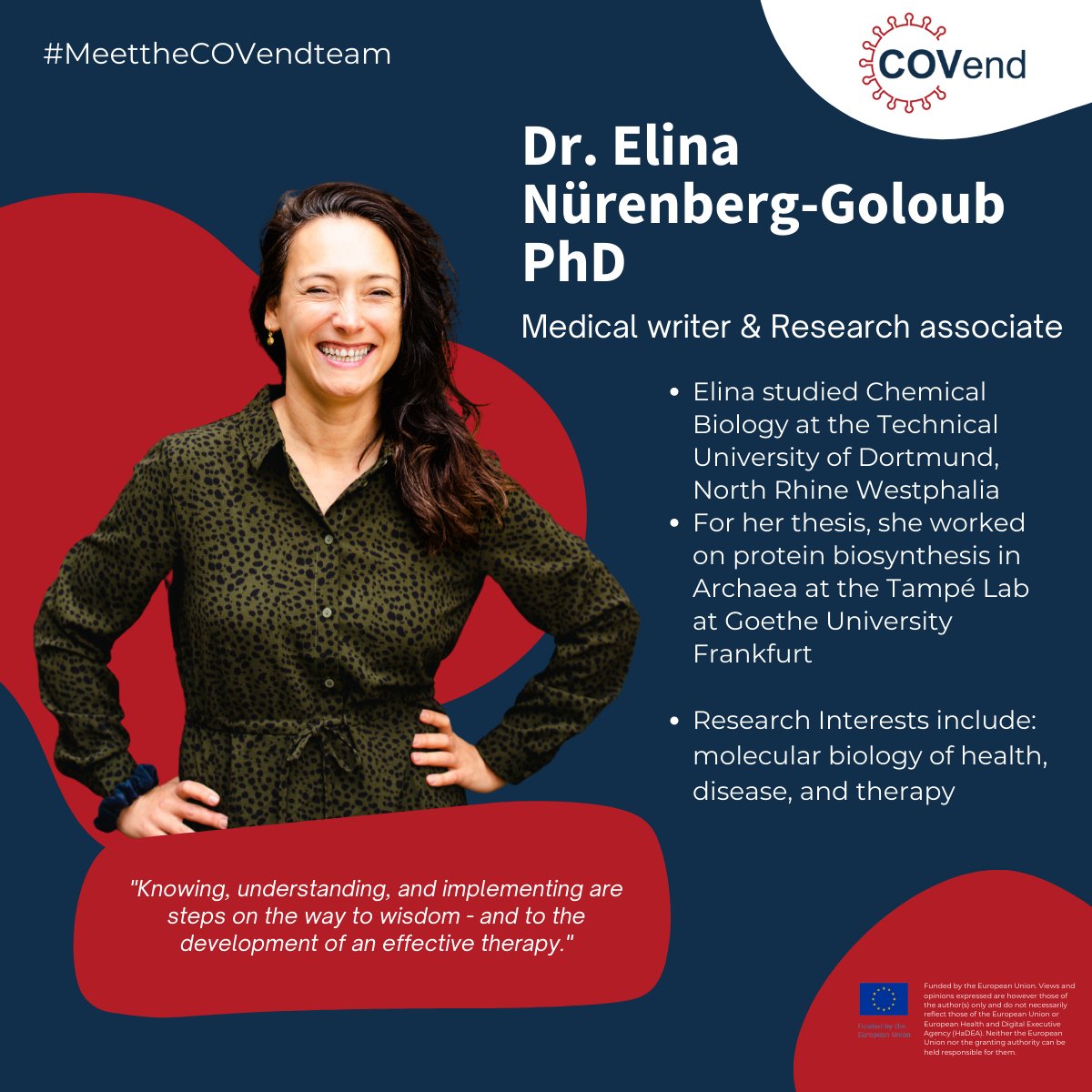 COVend_EU's tweet photo. Ever wonder about the people #behindthescience? Click the link to see how Dr. Elina Nürnberg-Goloub answered our #COVend questionnaire! https://t.co/vSnXK5yC73 The answer to no. 10, amuse you it will 🛸✨
#MeettheCOVendteam #behindthescience #womeninscience #Horizon2020 #biotech https://t.co/PoRh8sOwl0