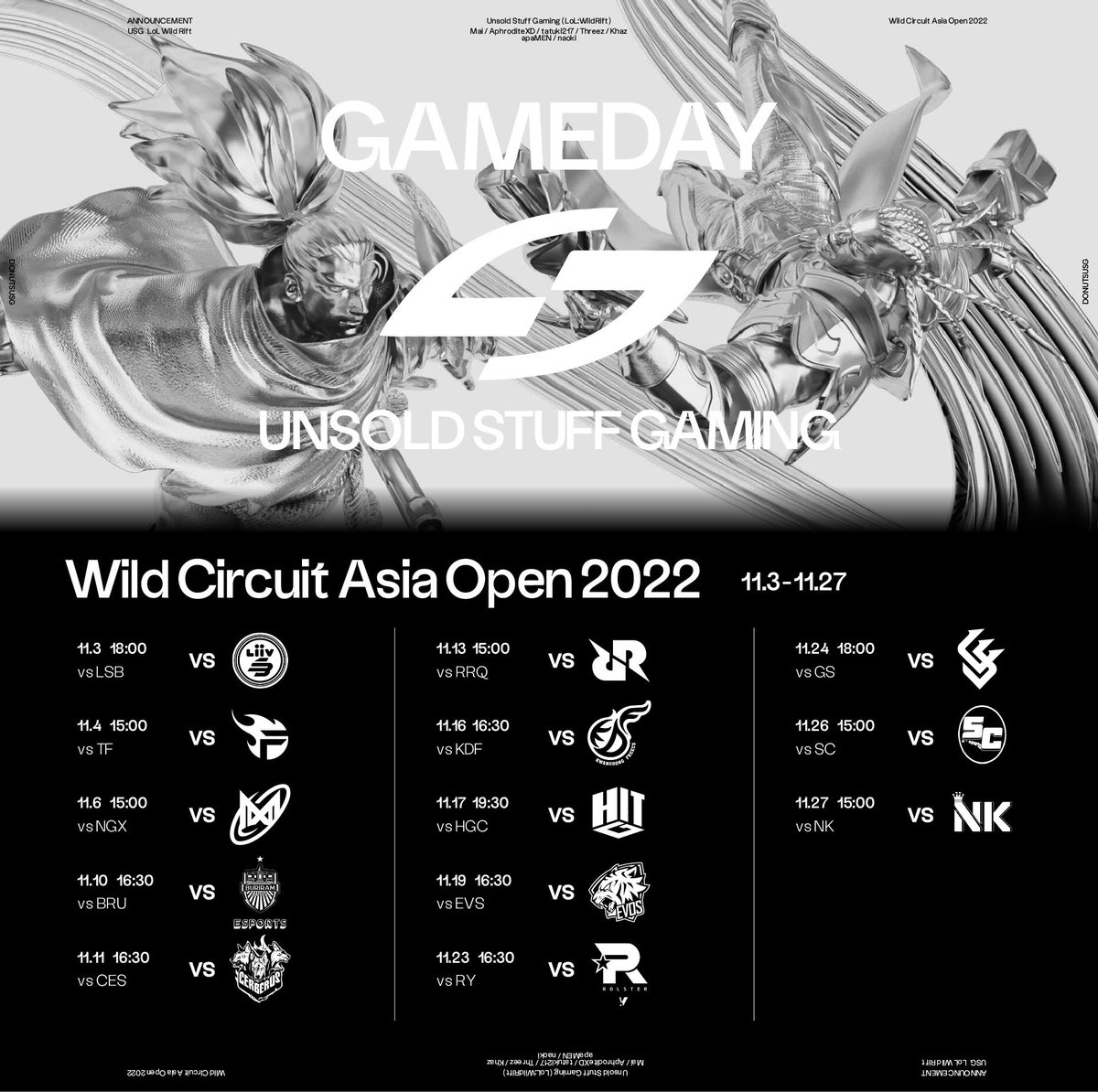 Wild Circuit Asia Open 2022のUSGの試合時間です！
優勝できるように頑張るので応援よろしくお願いします