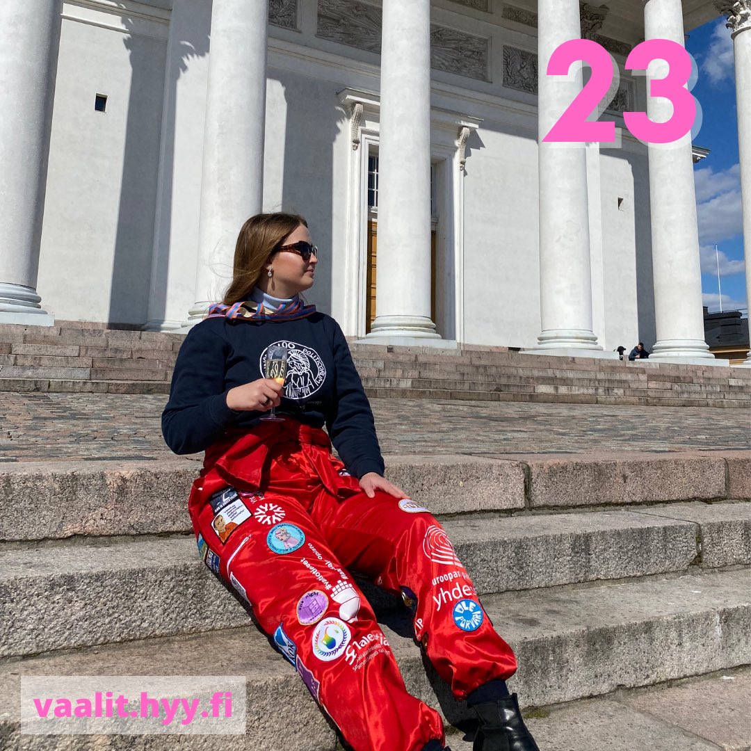 SallaKuva's tweet photo. Tänään vielä ehtii äänestää HYYn edustajistovaaleissa! Ääni numerolle 23 on ääni joustavammille opiskelumahdollisuuksille, paremmalle terveydenhuollolle ja laadukkaammille jäsenpalveluille. Äänestä: https://t.co/5z4l3i01WB #hyyvaalit #edustajistovaalit #hyy #helsinginyliopisto https://t.co/bSpxY3Y2HU