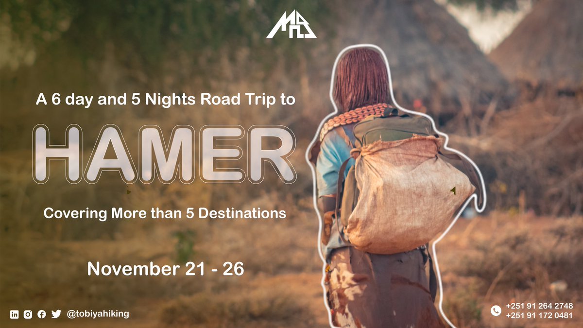 NEW DATES FOR OUR HAMER TRIP

MARK YOUR CALENDARS

NOVEMBER 21 - 26

STAY TUNED FOR MORE DETAILS

#TOBIYAHIKING