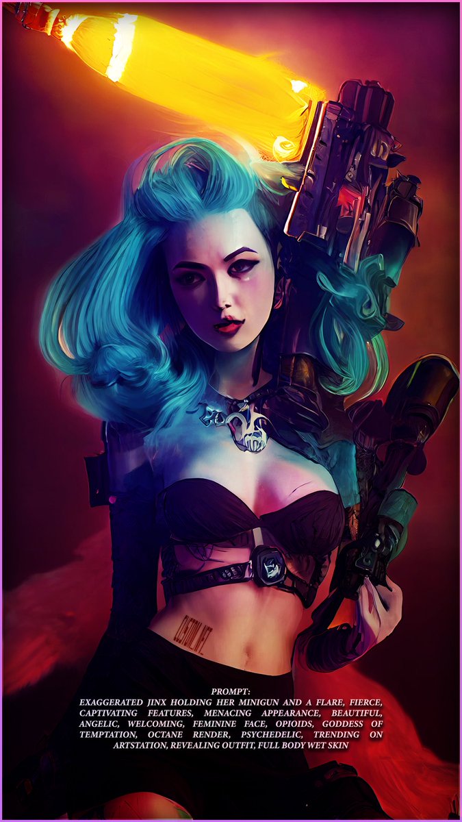 custom_nft_'s tweet photo. Main Prompts: Jinx Exaggerated flare full body menacing revealing outfit octane render cosplay
Art - @custom_nft_
#LeagueOfLegends #jinxcosplay #midjourney #art #fanart #nsfwxRolePlay #nsfw #Re8dlc #nsfw #LeagueOfLegendsNSFW #sexy #lol #LeagueOfLegendsFanArt https://t.co/rP8EtYQ0LA