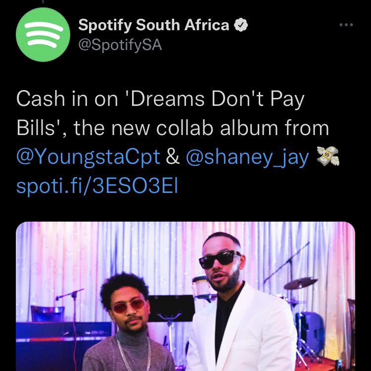 shaney_jay's tweet photo. Today a year we dropped ‘Dreams Don’t Pay Bills’. Forever grateful to the bro @YoungstaCpt for believing in me 🙏🏽🏁

And shout out to everyone that’s been showing the project love! #DDPB 💸💸💸 https://t.co/FZlECWJ4C0