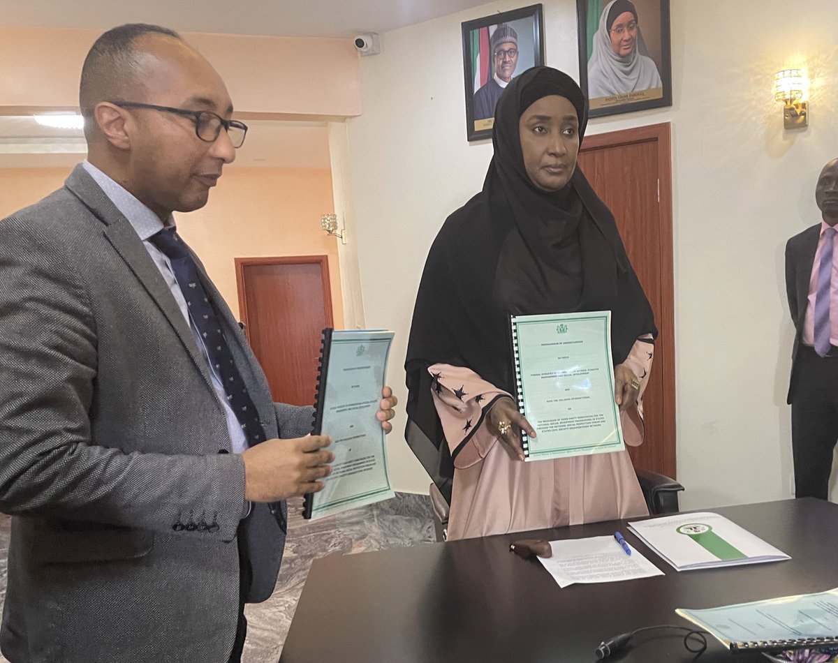 savechildrenNG's tweet photo. Save the Children has signed an agreement with the @FMHDSD . This agreement is part of SCI’s efforts to support the 3rd party monitoring of social investment programmes implemented by the federal government. This is made possible with funding from UKaid from the British people. https://t.co/vyGzVjsGtN