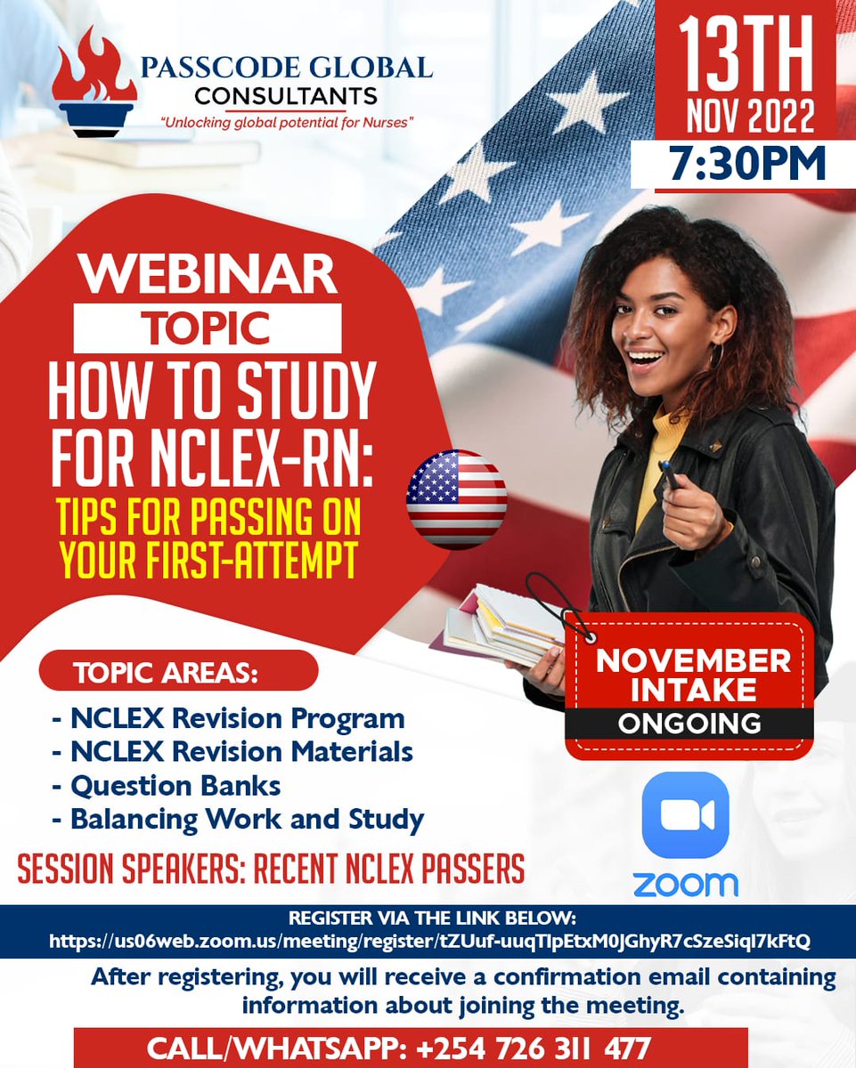 Are you a Nurse seeking to relocate to the United States or Canada?
Join us our upcoming Webinar as we discuss How to Pass the NCLEX-RN Exam 
 
Register in advance for this meeting:
us06web.zoom.us/meeting/regist… 

After registering, you will receive an email - joining the meeting.