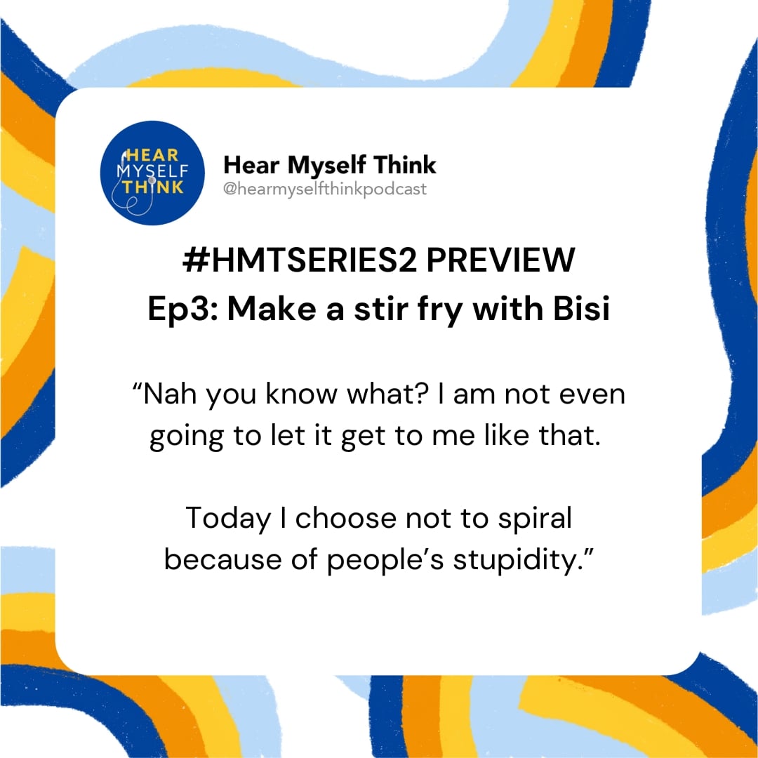 hearmyselfthink's tweet photo. Countdown to #HMTSERIES2 Here's an extract preview & image of Episode 3 :Make a stirfry with Bisi.
Written by @blessing_xxx
Directed by @RachelShapes
Performed bt Omolabake Jolaoso
Graphic design by @HeedayahLockman
Series 2 launching on
Sat, 5th Nov '22 https://t.co/w80qntBSb5 https://t.co/ewTxDcfra0
