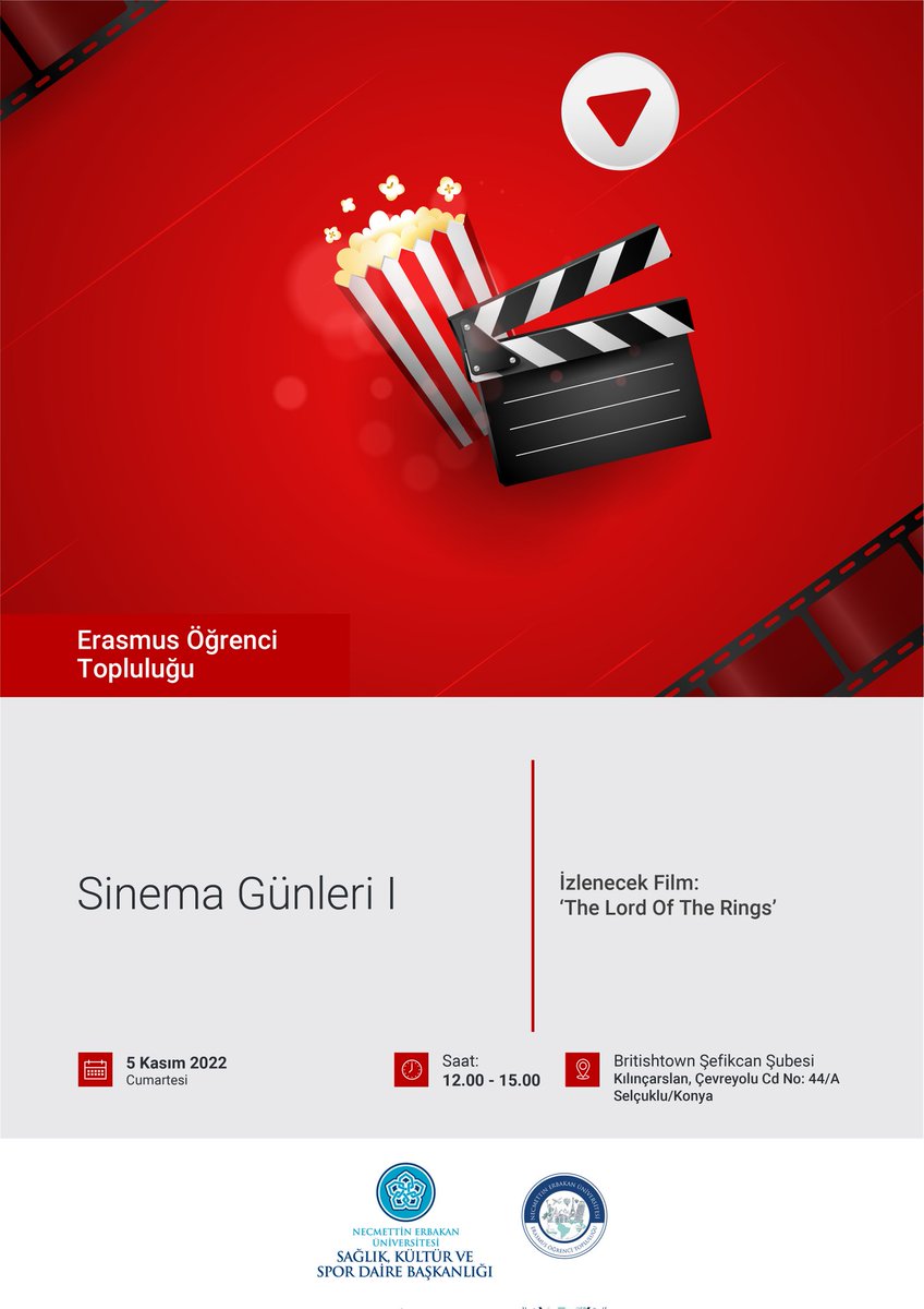 Yepyeni bir etkinlikle sizlerleyiz ✨
'The Lord of The Rings: The Fellowship Of The Ring' filmini birlikte izliyoruz ⚡
📍Etkinliğimiz kontenjanla sınırlı olacaktır.
Formu doldurarak başvurunuzu gerçekleştirebilirsiniz. 
Form: forms.gle/6RBrgJdB16wNdC…
