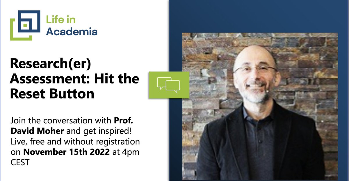 How should academic institutions best assess science and scientists? Join on November 15 2022 at 4pm CET to find out. Live, free, and without registration. #hci #phd #academia #assessment #reset @unioldenburg @dmoher <a href="/_Journalology/">OHRI Journalology</a>