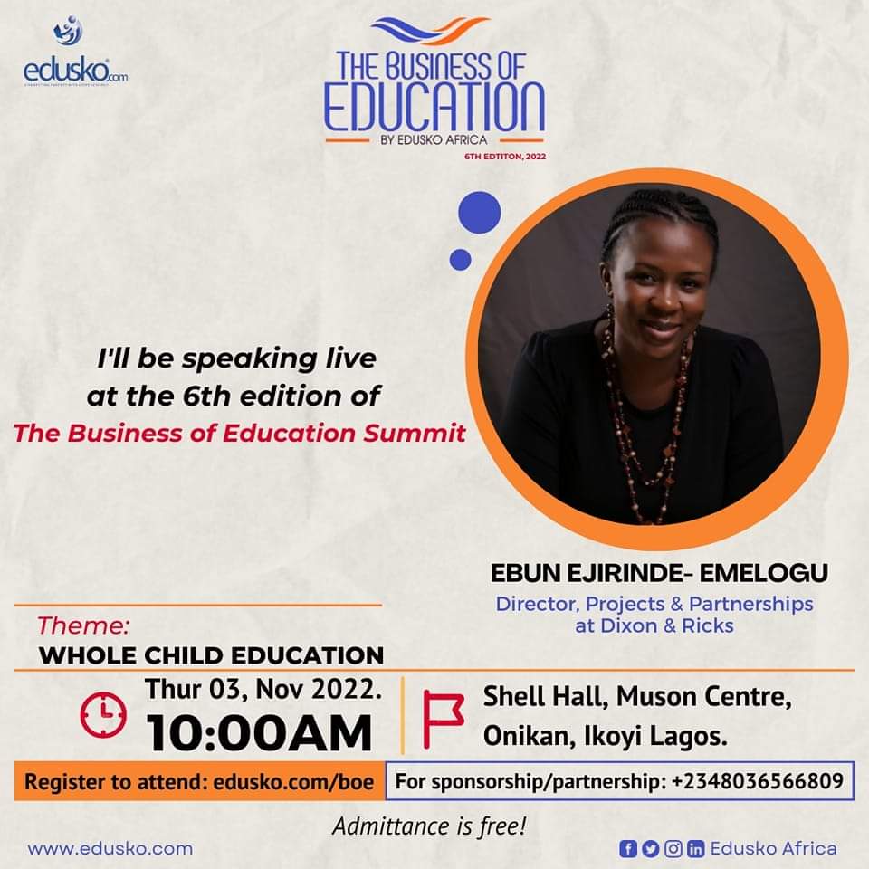 dixon_ricks's tweet photo. Join us at the Business of Education webinar as we discuss actionable solutions to problems in our education system.
Moderated by our very own Ebun, we will dissect how to prepare children for life through a whole-child approach to education.

#education #StopthePropaganda https://t.co/Aa4uY0HOXB