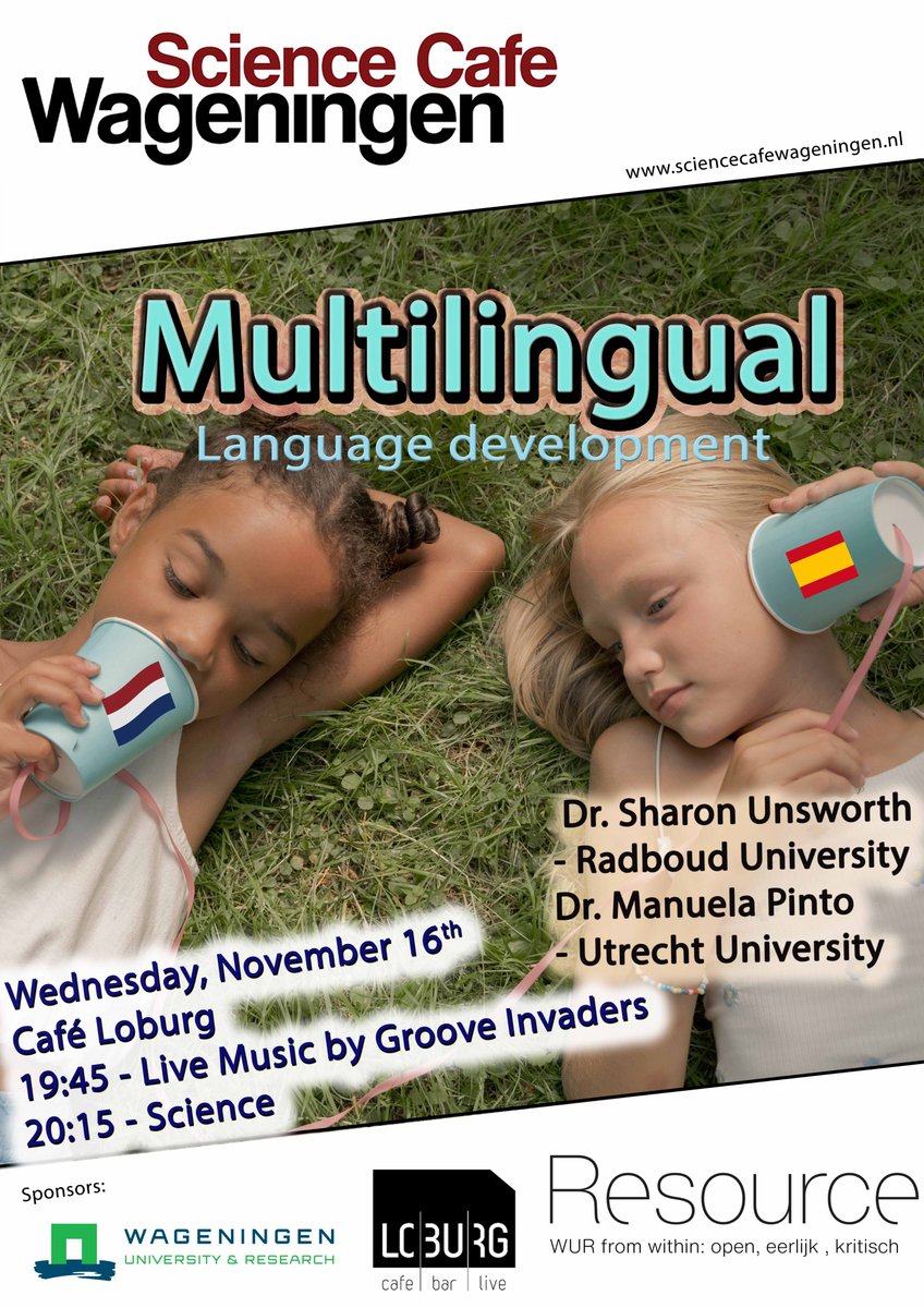 Dear SCW friends, on 16 Nov, Dr. Sharon Unsworth and Dr. Manuela Pinto haron Unsworth and Dr. Manuela Pinto will discuss about Language Development. Come and join us! Enjoy the science and live music from Groove Invaders !!! Details can be found on our website!