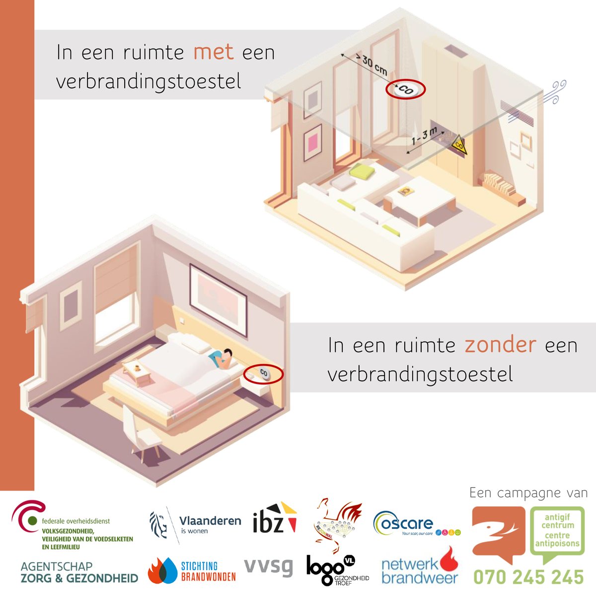be_poisoncentre's tweet photo. Je hebt een CO-melder aangekocht maar weet niet waar je deze moet plaatsen? 🤷♀️ Wij weten raad! 😁 Bepaal eerst of je een ruimte hebt mét of zonder verbrandingstoestel. Gebruik daarna de richtlijnen voor het plaatsen van de melder ✅!
#COpreventie2022 #samentegenCO #COmelder #CO https://t.co/ZXS1h3L82Y