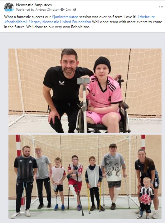 AgingBull73's tweet photo. Thanks to the @NU_Foundation @Newcastle_NHS @NewcastleAmps the junior camp was once again a huge success. Also huge thanks to @robwelch1989 over half term #amputeefootball #junioramputeefootball #legacy #footballforall #juniorfootball #nucastle https://t.co/Cjt7PMzcxh