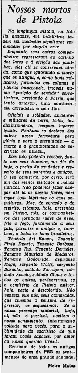 sentandoapua's tweet photo. Notícias da 2ª Guerra: 02NOV1946-Nossos mortos em Pistóia https://t.co/gSYKMxNcP4 

#OUT46 #JB #WWII #FEB #Pistoia #mortos https://t.co/0S6gaPfNqf