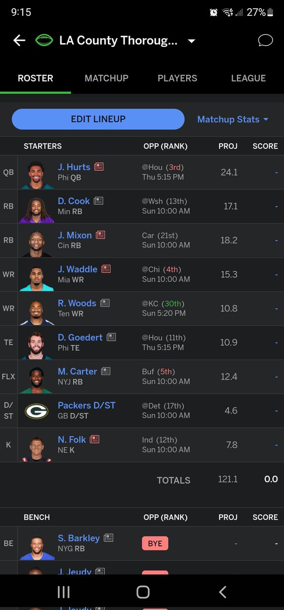 AbrahamHosea's tweet photo. @NFLFantasy 7-1. Saquan on a bye this week https://t.co/mmtsFLm2Vf