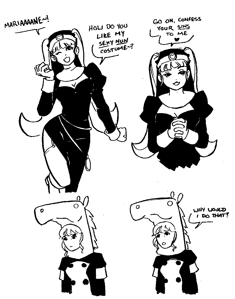 ClericKnight's tweet photo. Hilda fails to impress her religious girlfriend on Halloween https://t.co/jzP4OWPgm2