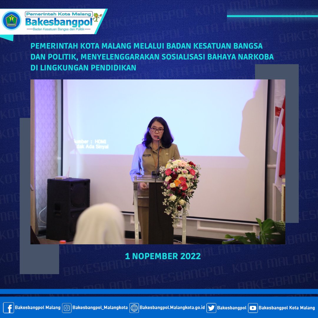 bakesbang's tweet photo. #NawakNgalam (1 Nopember 2022) Pemerintah kota malang melalui Badan Kesatuan Bangsa dan Politik, menyelenggarakan SOSIALISASI BAHAYA NARKOBA DI LINGKUNGAN PENDIDIKAN . Acara Laksanakan di Hotel Pelangi Kota Malang dan di hadiri oleh Pelajar tingkat SMA Kota Malang. https://t.co/yLkMWpaYBI