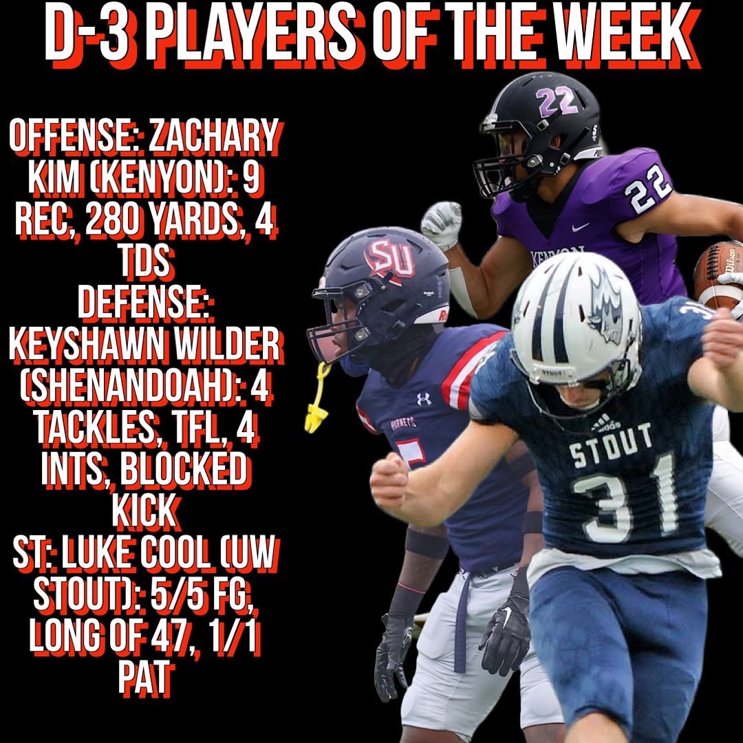 thecfbnetwork's tweet photo. Here are this week’s CFBNETWORK D-2, D-3, and NAIA Players of the Week https://t.co/sdb7w81FVW