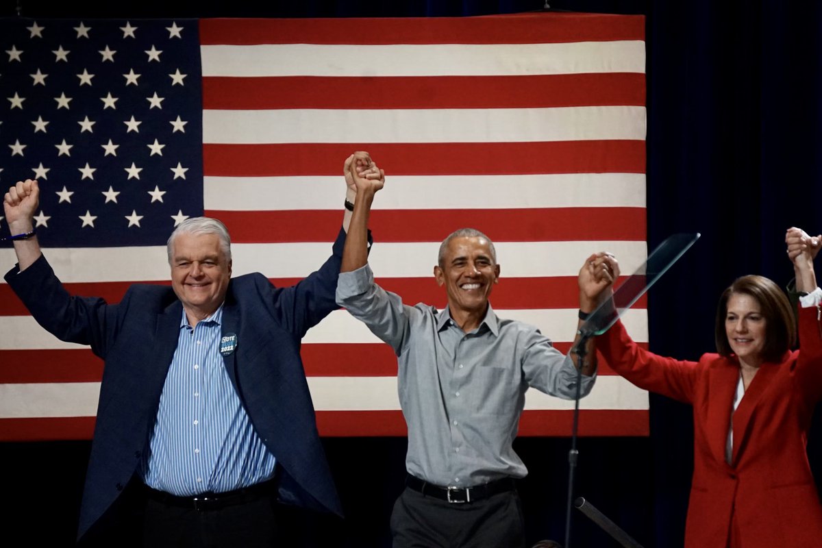 SteveSisolak's tweet photo. I just got off the stage with @BarackObama, @JohnLegend, @DoloresHuerta &amp; @CortezMasto and let me tell you, Nevada is FIRED UP!

Let’s keep this energy up and GET OUT THE VOTE! https://t.co/26J4pSNLhW