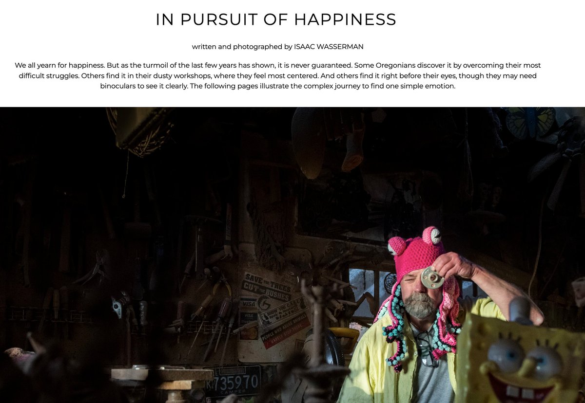 What's happiness? When hard work is recognized. Cheers to photographer <a href="/wasserman_isaac/">Isaac Wasserman</a> for  second-place honors in the environmental portrait category of the <a href="/acpress/">Associated Collegiate Press</a> annual journalism awards for his photo essay "In Pursuit of Happiness." fluxoregon.com/pursuit-of-hap… <a href="/UOsojc/">UO Journalism & Comm</a> <a href="/uoregon/">University of Oregon</a>