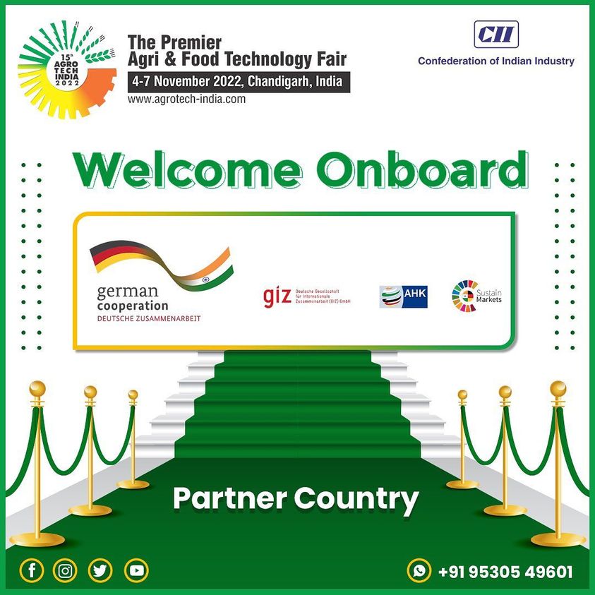 ciiagrotech's tweet photo. The CII Agro Tech India team would like to congratulate Germany and welcome them as Partner Country. Germany, a Western European country, will be showcasing Cold Chain &amp; storage, Refrigeration, Blockchain, Artificial intelligence.
@FollowCII @cii4nr @cii_face 
#CII #AgroTechIndia https://t.co/80JhYxQcfu