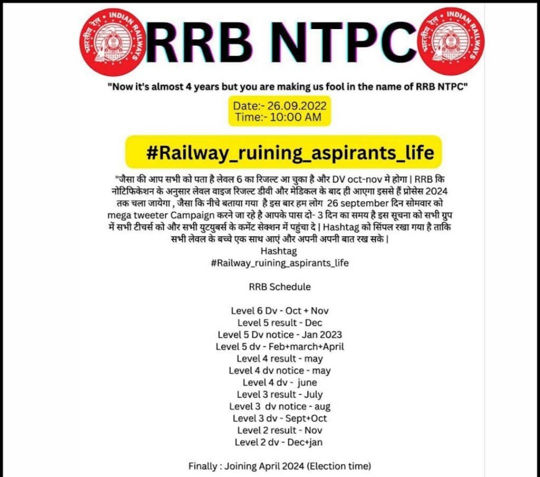 Hrithik22668709's tweet photo. #Save_RrbNtpc_Students_Life 
#Level5_result_declare 
Plz the process of ntpc fasten like as vande Bharat express
@PMOIndia 
@narendramodi 
@RailMinIndia 
@aaswani #Save_RrbNtpc_Students_Life @AshwiniVaishnaw 🇮🇳 https://t.co/UlhQselPYa