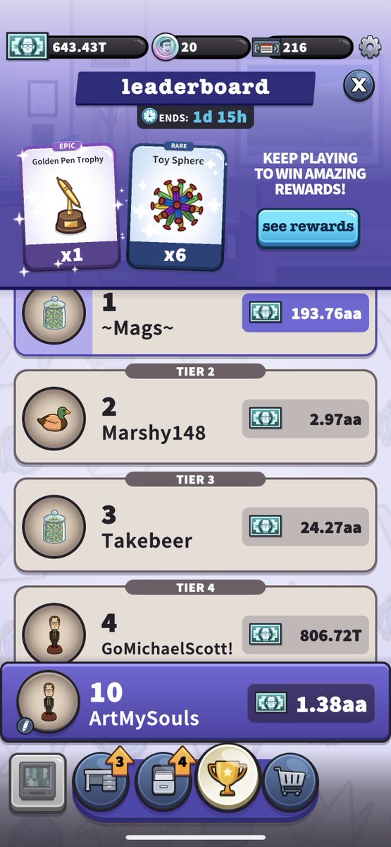 aadityasingh29's tweet photo. @TheOfficeSWM the leaderboard is broken. FYI. https://t.co/2pdGWDX9Py