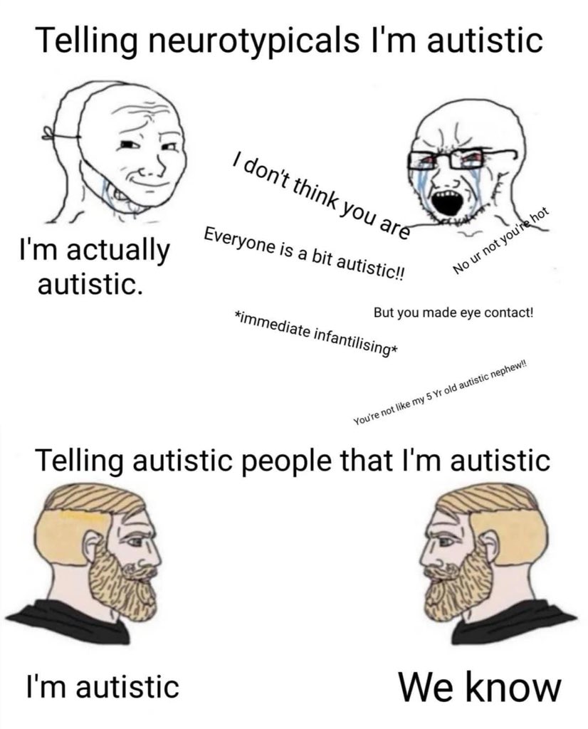 1) Why is this such a universal experience

2) How do we change it

#ActuallyAutistic #AuDHD #neurodivergent