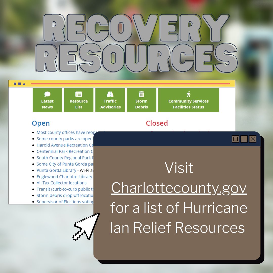 charlottecforg's tweet photo. Various resources are available for Charlotte County residents after the devastation of Hurricane Ian. You are not alone; we will get through these recovery times together.

To learn more, please visit: https://t.co/MeWQwVkcld

#charlottecounty #hurricaneian https://t.co/KG7olLEV0r