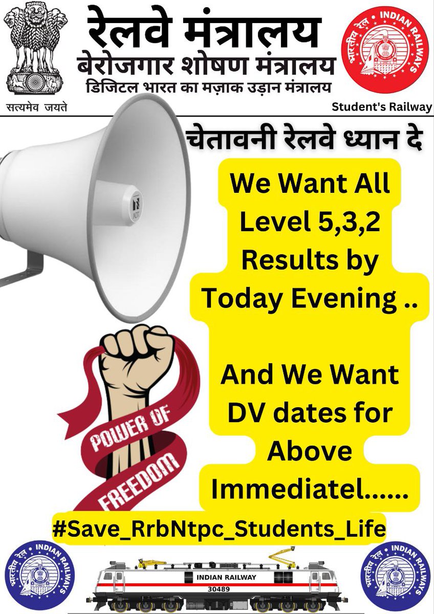 DixitDalendra's tweet photo. #Save_RrbNtpc_Students_Life
#level5_result_declare
about rrbntpc exam 
*railway sabhi level ka result do 
*railway typing response sheet do
*railway recruitment process ko fast kro ise 2023 june/july tak mt delay kro
*Railway ak bar m hi 1.25 candidates ko dv/medical ke lie bulao https://t.co/W6O96M2KFa