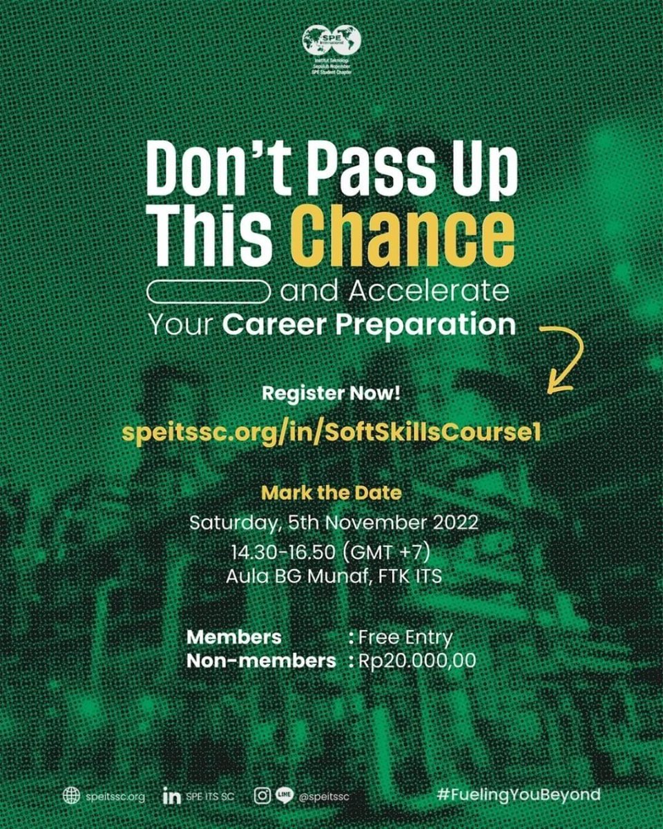 its_campus's tweet photo. This event open for public!

Members : Free entry
Non-Members : Rp 20.000,00

Fill out the form and let’s excel together
https://t.co/sBExcf6pwY

-
SPE ITS SC 2022/2023
#ITSSurabaya #ITSCampus #FuelingYouBeyond #WeAreSPE #SPEITSSC https://t.co/u8fFH0tldI